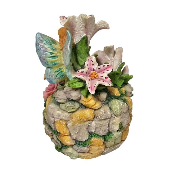 Whimsical Musical Fairy & Flower Garden 8" Resin Figurine Music Box - Picture 8 of 11